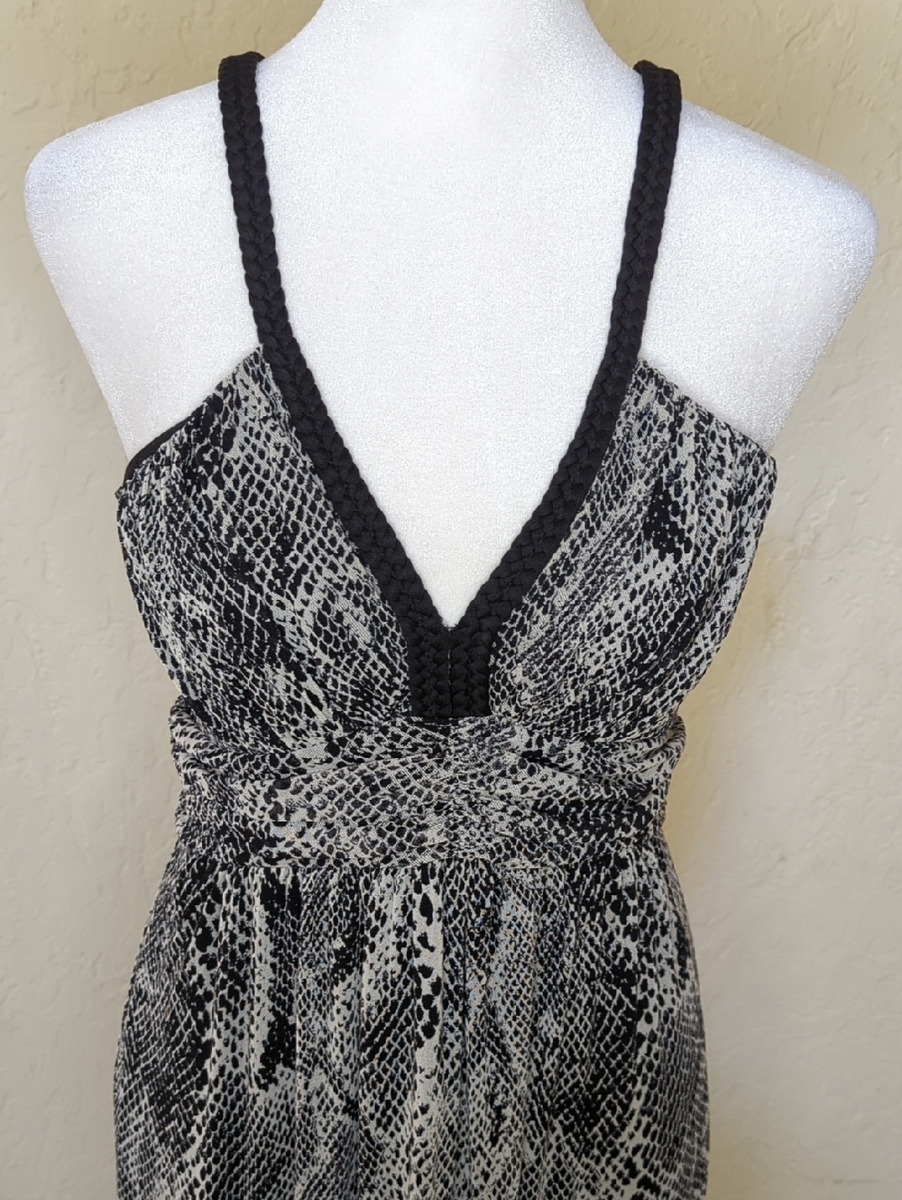 Express Y2K Black & Gray Python Print Halter Maxi Dress Size Small - Picture 6 of 10